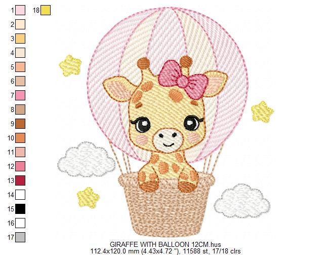 Giraffe with balloons embroidery design - Safari Wild Animal machine pattern - Baby Girl Giraffe with pink lace - Instant digital download - Marcia Embroidery