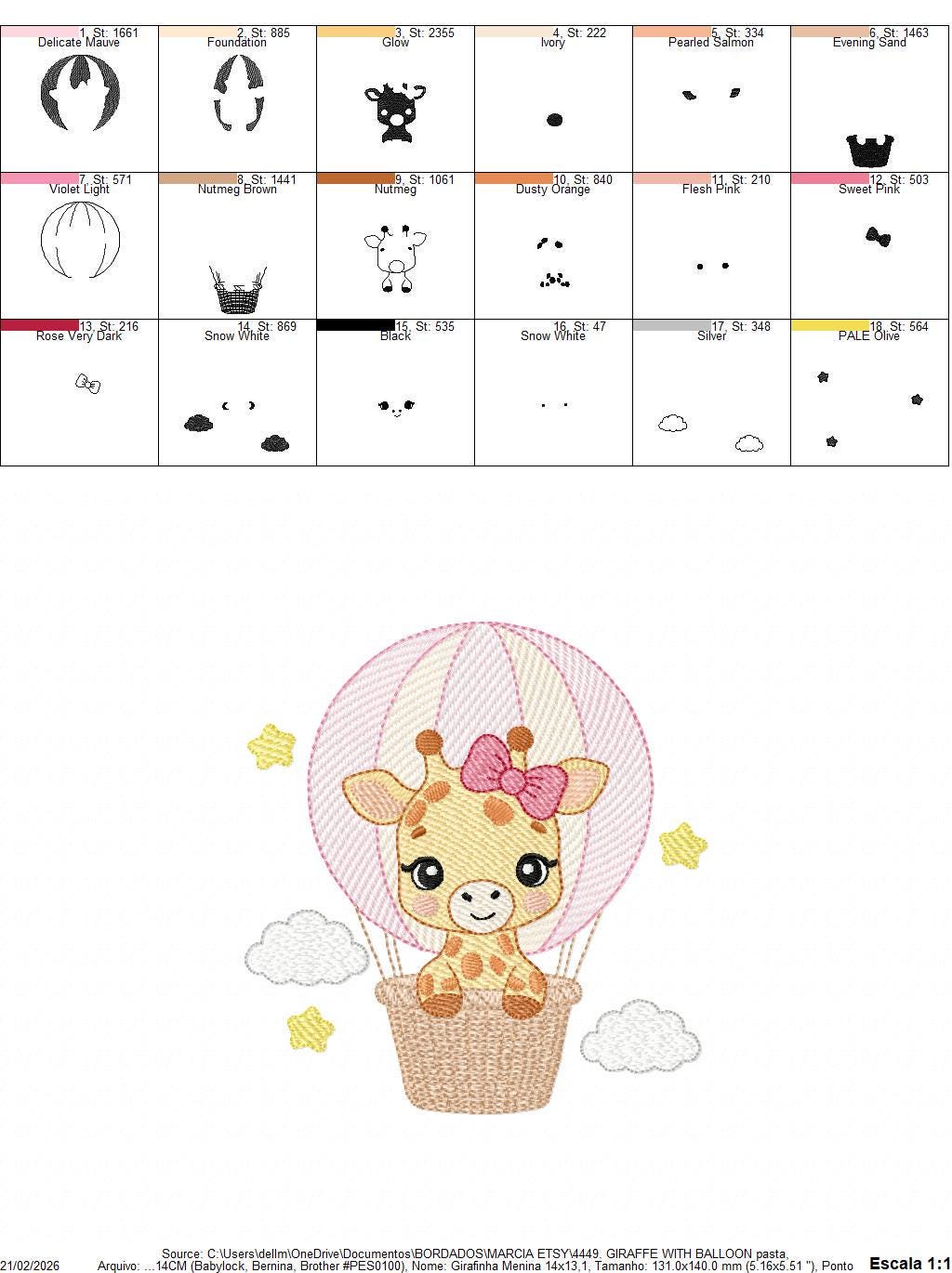 Giraffe with balloons embroidery design - Safari Wild Animal machine pattern - Baby Girl Giraffe with pink lace - Instant digital download - Marcia Embroidery