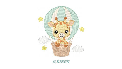 Giraffe with hot air balloon embroidery design - Safari Wild Animal machine pattern - Baby Girl Giraffe - Instant digital download pes jef - Marcia Embroidery