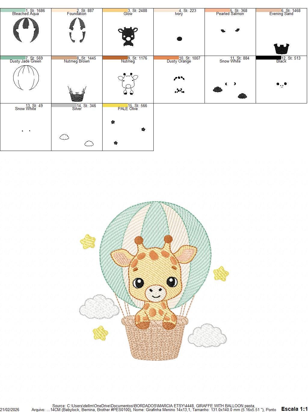 Giraffe with hot air balloon embroidery design - Safari Wild Animal machine pattern - Baby Girl Giraffe - Instant digital download pes jef - Marcia Embroidery