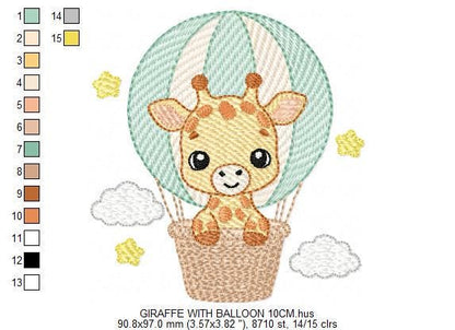 Giraffe with hot air balloon embroidery design - Safari Wild Animal machine pattern - Baby Girl Giraffe - Instant digital download pes jef - Marcia Embroidery