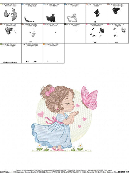 Girl with butterfly embroidery design - Flower girl machine embroidery pattern - Baby Girl file - Instant digital download - Marcia Embroidery