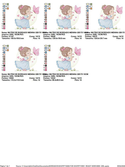 Girl with butterfly embroidery design - Flower girl machine embroidery pattern - Baby Girl file - Instant digital download - Marcia Embroidery