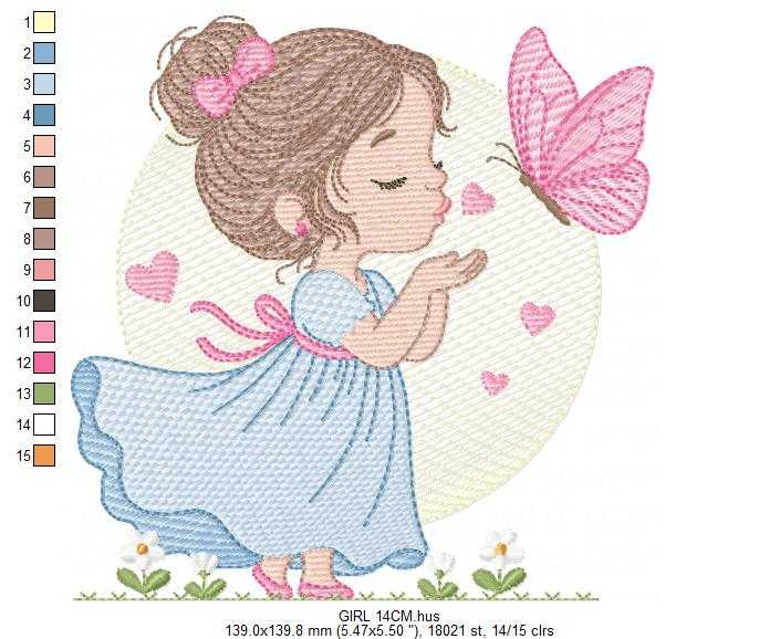 Girl with butterfly embroidery design - Flower girl machine embroidery pattern - Baby Girl file - Instant digital download - Marcia Embroidery