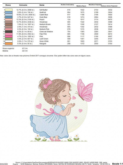 Girl with butterfly embroidery design - Flower girl machine embroidery pattern - Baby Girl file - Instant digital download - Marcia Embroidery