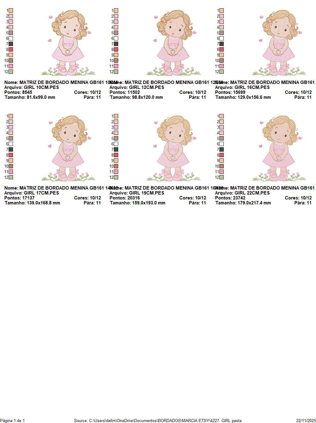 Girl with curly hair and flowers embroidery design - Princess machine embroidery pattern - Girl with lace and hearts - Instant digital download pes jef dst - Marcia Embroidery