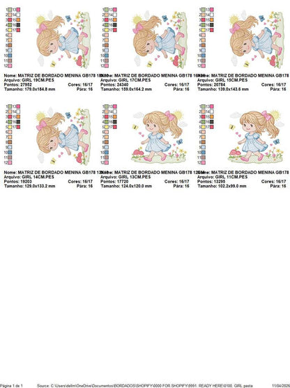 Girl with long hair embroidery design - Princess with ponytail machine embroidery pattern - Baby Girl with dress and flowers - Instant digital download pes - Marcia Embroidery