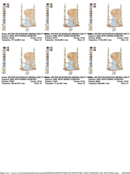Girl with swing embroidery design - Baby girl machine embroidery pattern - Spring garden embroidery file - Instant digital download pes jef - Marcia Embroidery