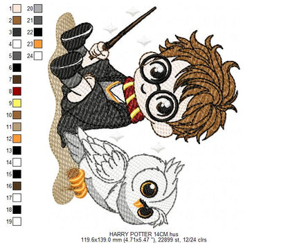 Harry Potter embroidery designs - HP with white owl machine embroidery patterns - Baby Girl Boy file - Instant digital download - Marcia Embroidery
