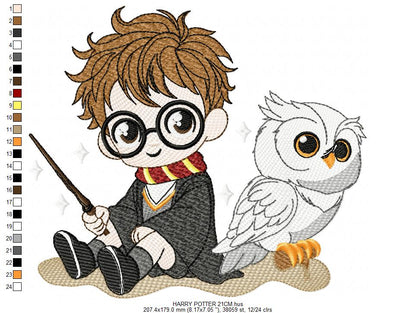 Harry Potter embroidery designs - HP with white owl machine embroidery patterns - Baby Girl Boy file - Instant digital download - Marcia Embroidery