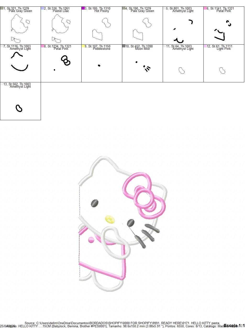 Hello Kitty embroidery design - Hello Kitty applique machine pattern - Baby Girl file - Instant digital download pes jef - Marcia Embroidery