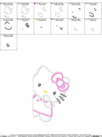 Hello Kitty embroidery design - Hello Kitty applique machine pattern - Baby Girl file - Instant digital download pes jef - Marcia Embroidery