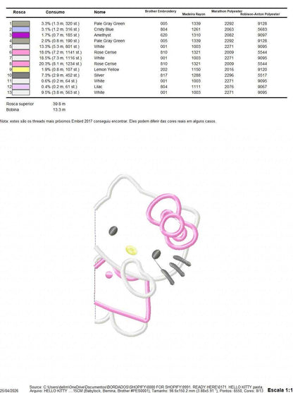 Hello Kitty embroidery design - Hello Kitty applique machine pattern - Baby Girl file - Instant digital download pes jef - Marcia Embroidery