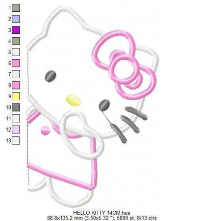 Hello Kitty embroidery design - Hello Kitty applique machine pattern - Baby Girl file - Instant digital download pes jef - Marcia Embroidery