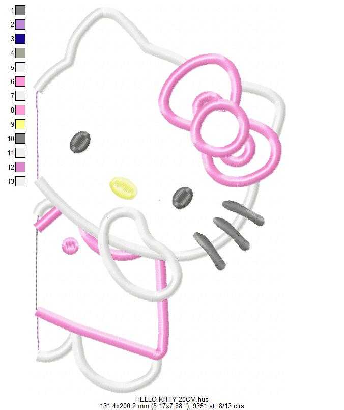 Hello Kitty embroidery design - Hello Kitty applique machine pattern - Baby Girl file - Instant digital download pes jef - Marcia Embroidery