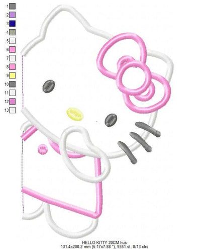 Hello Kitty embroidery design - Hello Kitty applique machine pattern - Baby Girl file - Instant digital download pes jef - Marcia Embroidery