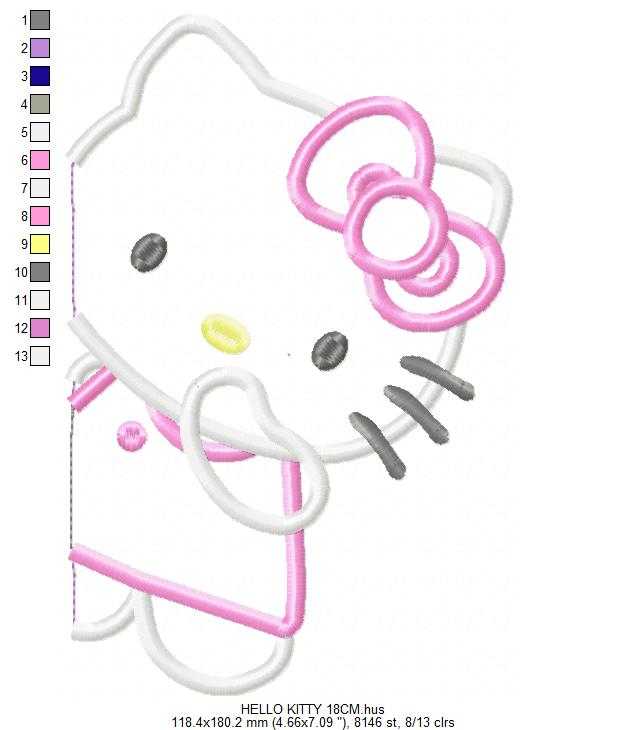 Hello Kitty embroidery design - Hello Kitty applique machine pattern - Baby Girl file - Instant digital download pes jef - Marcia Embroidery