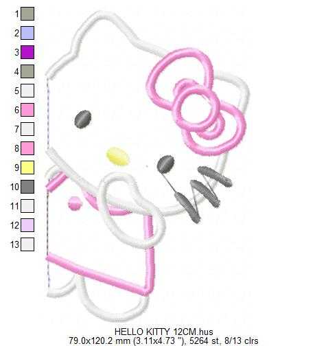 Hello Kitty embroidery design - Hello Kitty applique machine pattern - Baby Girl file - Instant digital download pes jef - Marcia Embroidery