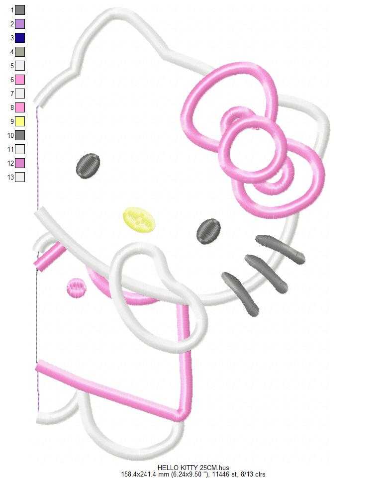 Hello Kitty embroidery design - Hello Kitty applique machine pattern - Baby Girl file - Instant digital download pes jef - Marcia Embroidery