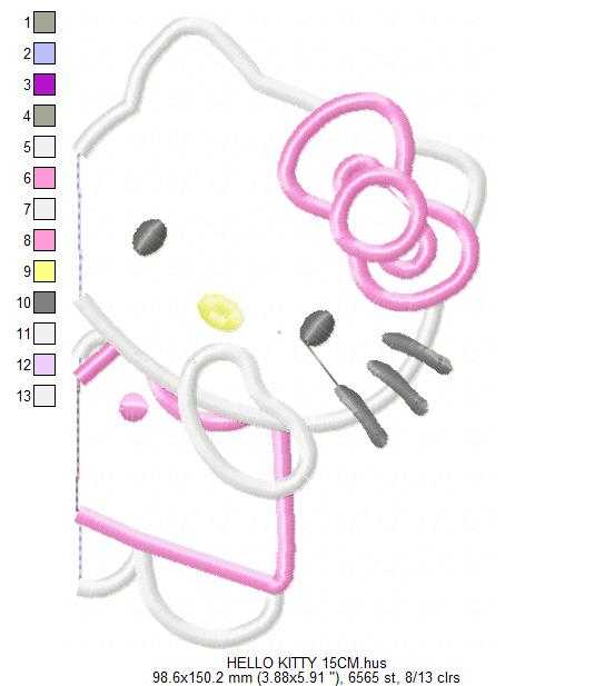 Hello Kitty embroidery design - Hello Kitty applique machine pattern - Baby Girl file - Instant digital download pes jef - Marcia Embroidery