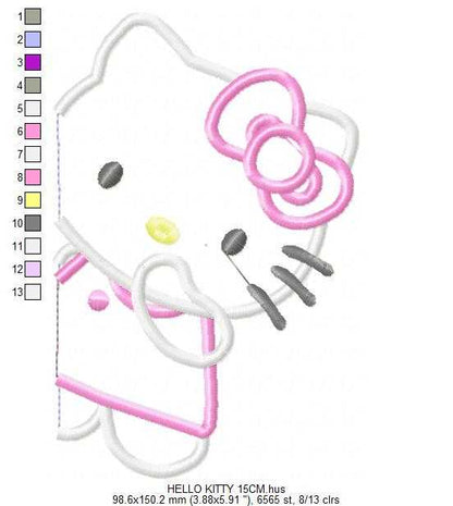 Hello Kitty embroidery design - Hello Kitty applique machine pattern - Baby Girl file - Instant digital download pes jef - Marcia Embroidery