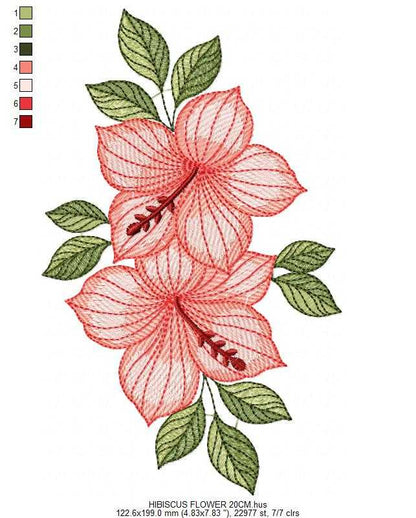 Hibiscus Flower embroidery design - Kitchen Towel Flowers machine embroidery pattern - Baby Girl Floral file - Instant digital download pes jef - Marcia Embroidery