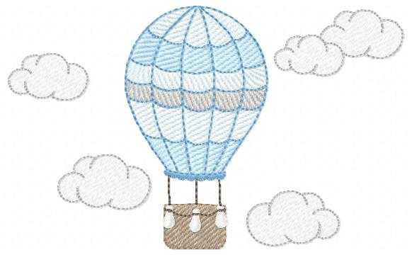 Hot air Balloon embroidery design - Blue Balloon with clouds machine embroidery pattern - Baby Boy and Girl file - Instant digital download pes jef dst - Marcia Embroidery