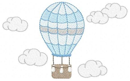 Hot air Balloon embroidery design - Blue Balloon with clouds machine embroidery pattern - Baby Boy and Girl file - Instant digital download pes jef dst - Marcia Embroidery