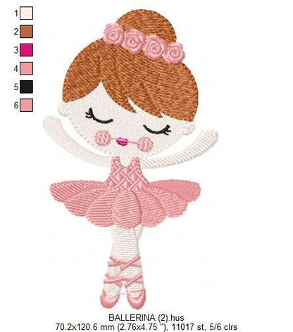 Ballerina embroidery designs - Ballet dancer with pink tutu machine embroidery pattern - Baby girl file - Instant digital download pes jef