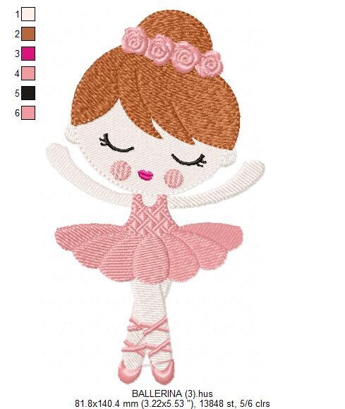 Ballerina embroidery designs - Ballet dancer with pink tutu machine embroidery pattern - Baby girl file - Instant digital download pes jef
