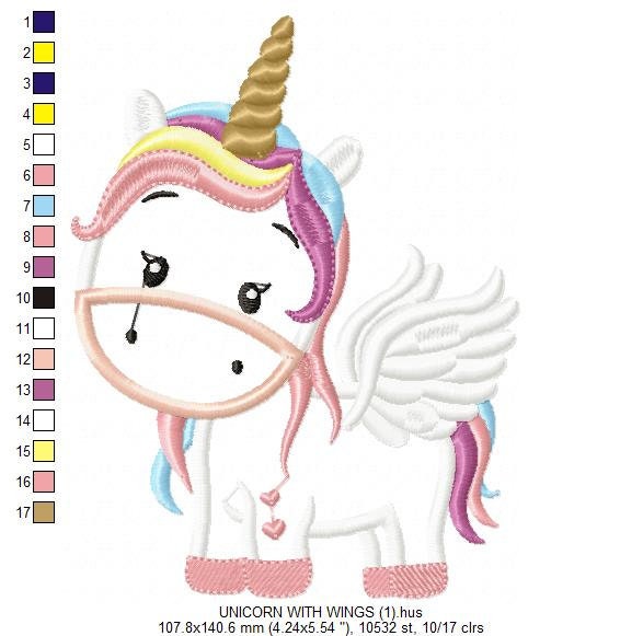 Unicorn with wings embroidery designs - Unicorn applique machine embroidery pattern - Baby girl file - Magical unicorn Instant download pes