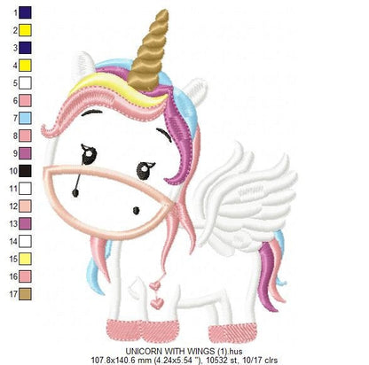 Unicorn with wings embroidery designs - Unicorn applique machine embroidery pattern - Baby girl file - Magical unicorn Instant download pes