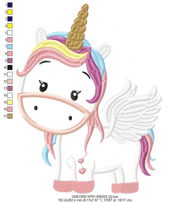 Unicorn with wings embroidery designs - Unicorn applique machine embroidery pattern - Baby girl file - Magical unicorn Instant download pes