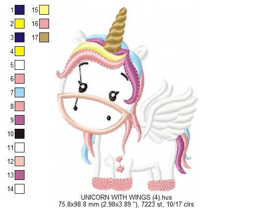 Unicorn with wings embroidery designs - Unicorn applique machine embroidery pattern - Baby girl file - Magical unicorn Instant download pes