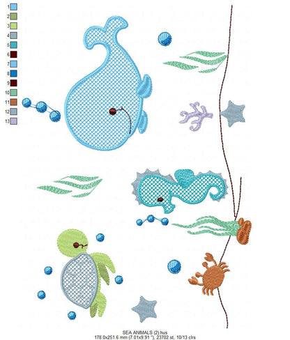 Sea Animal embroidery designs - Whale embroidery design machine embroidery pattern - Seahorse embroidery file Turtle embroidery - deep ocean