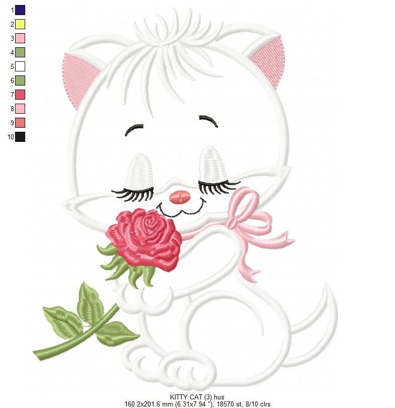Cat embroidery design - Kitty embroidery designs machine embroidery pattern - Pet embroidery file - baby girl embroidery cat applique design