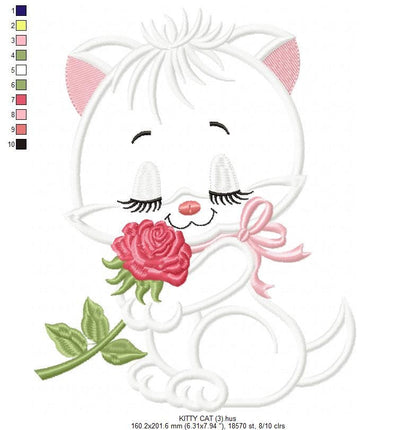 Cat embroidery design - Kitty embroidery designs machine embroidery pattern - Pet embroidery file - baby girl embroidery cat applique design