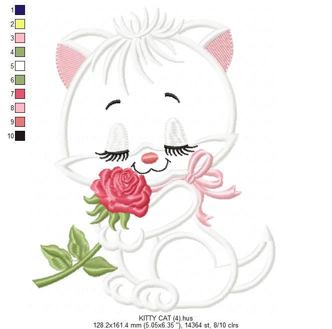 Cat embroidery design - Kitty embroidery designs machine embroidery pattern - Pet embroidery file - baby girl embroidery cat applique design