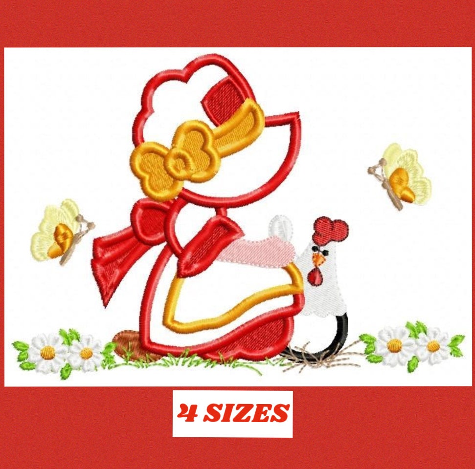 Sunbonnet embroidery designs - Girl embroidery design machine embroidery pattern - instant download Girl applique design Kitchen embroidery