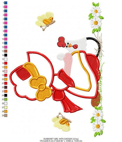 Sunbonnet embroidery designs - Girl embroidery design machine embroidery pattern - instant download Girl applique design Kitchen embroidery