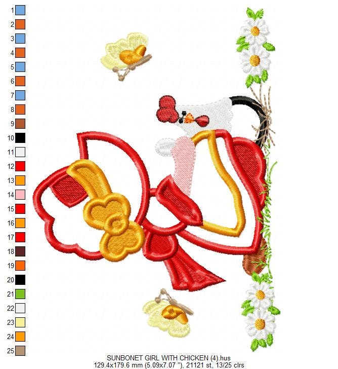 Sunbonnet embroidery designs - Girl embroidery design machine embroidery pattern - instant download Girl applique design Kitchen embroidery