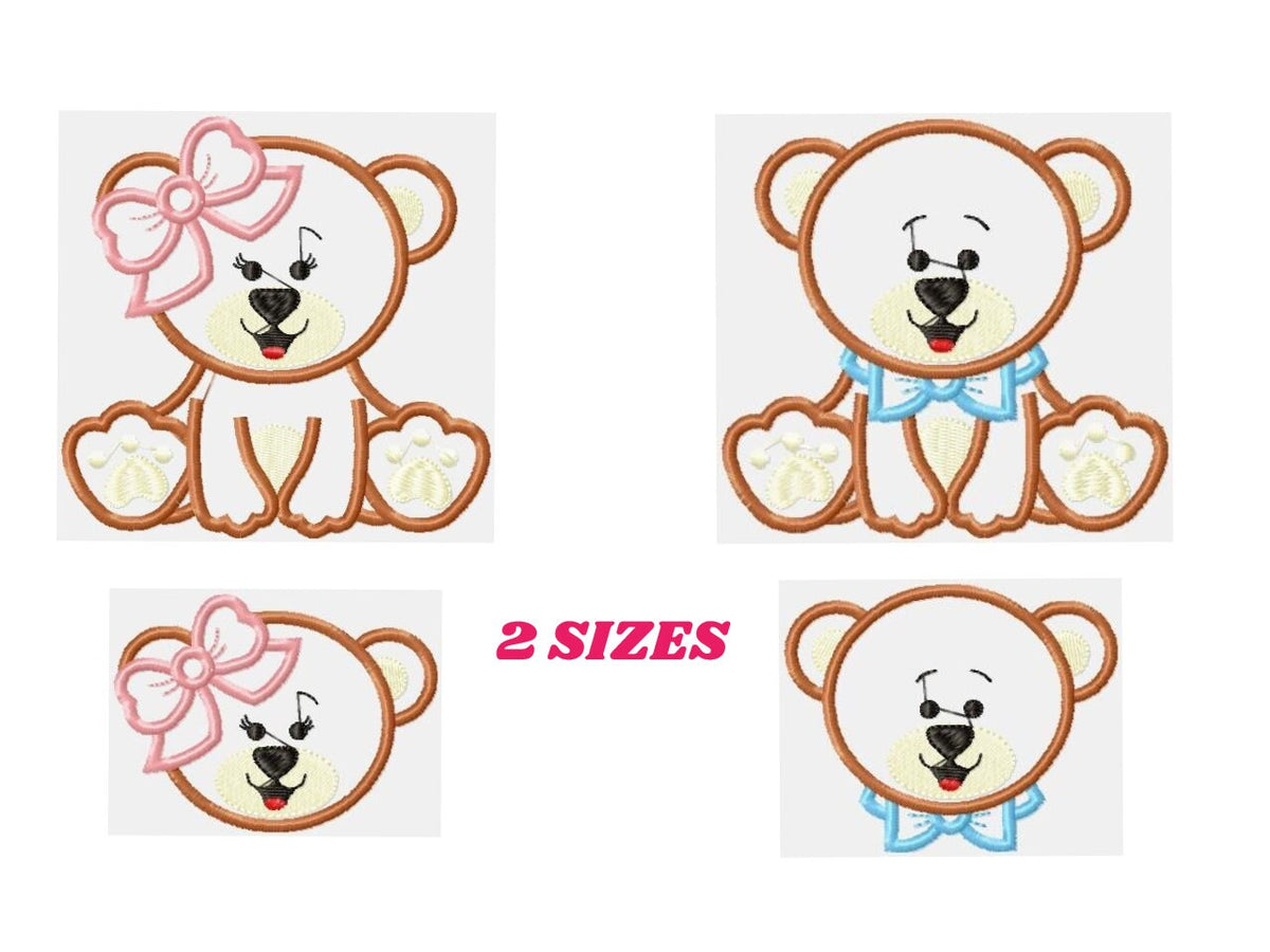 Teddy Bear embroidery designs - Baby Boy and Girl Bear machine embroidery pattern - Bear applique file- Instant digital download pes jef dst