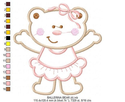 Bear embroidery designs - Ballerina embroidery design machine embroidery pattern - Ballet embroidery file - girl embroidery bear applique