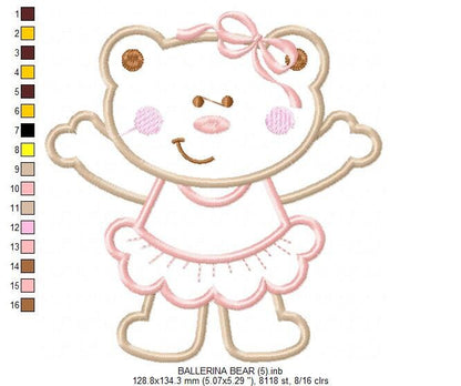 Bear embroidery designs - Ballerina embroidery design machine embroidery pattern - Ballet embroidery file - girl embroidery bear applique