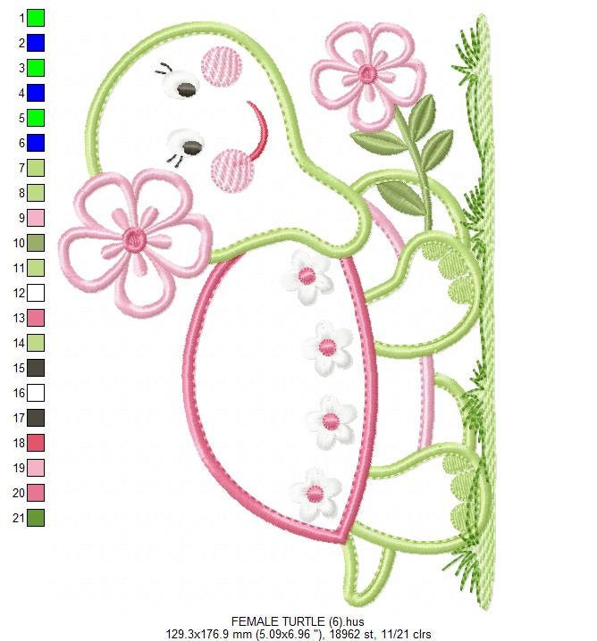 Turtle embroidery design - Lake Animal embroidery designs machine embroidery pattern - Female turtle applique design - instant download pes Marcia Embroidery