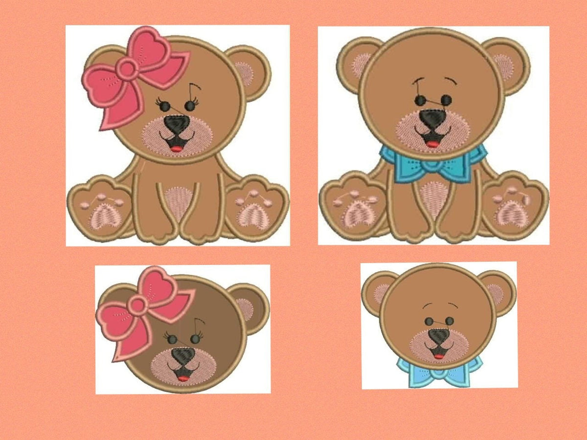 Teddy Bear embroidery designs - Baby Boy and Girl Bear machine embroidery pattern - Bear applique file- Instant digital download pes jef dst
