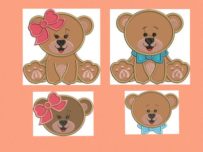 Teddy Bear embroidery designs - Baby Boy and Girl Bear machine embroidery pattern - Bear applique file- Instant digital download pes jef dst