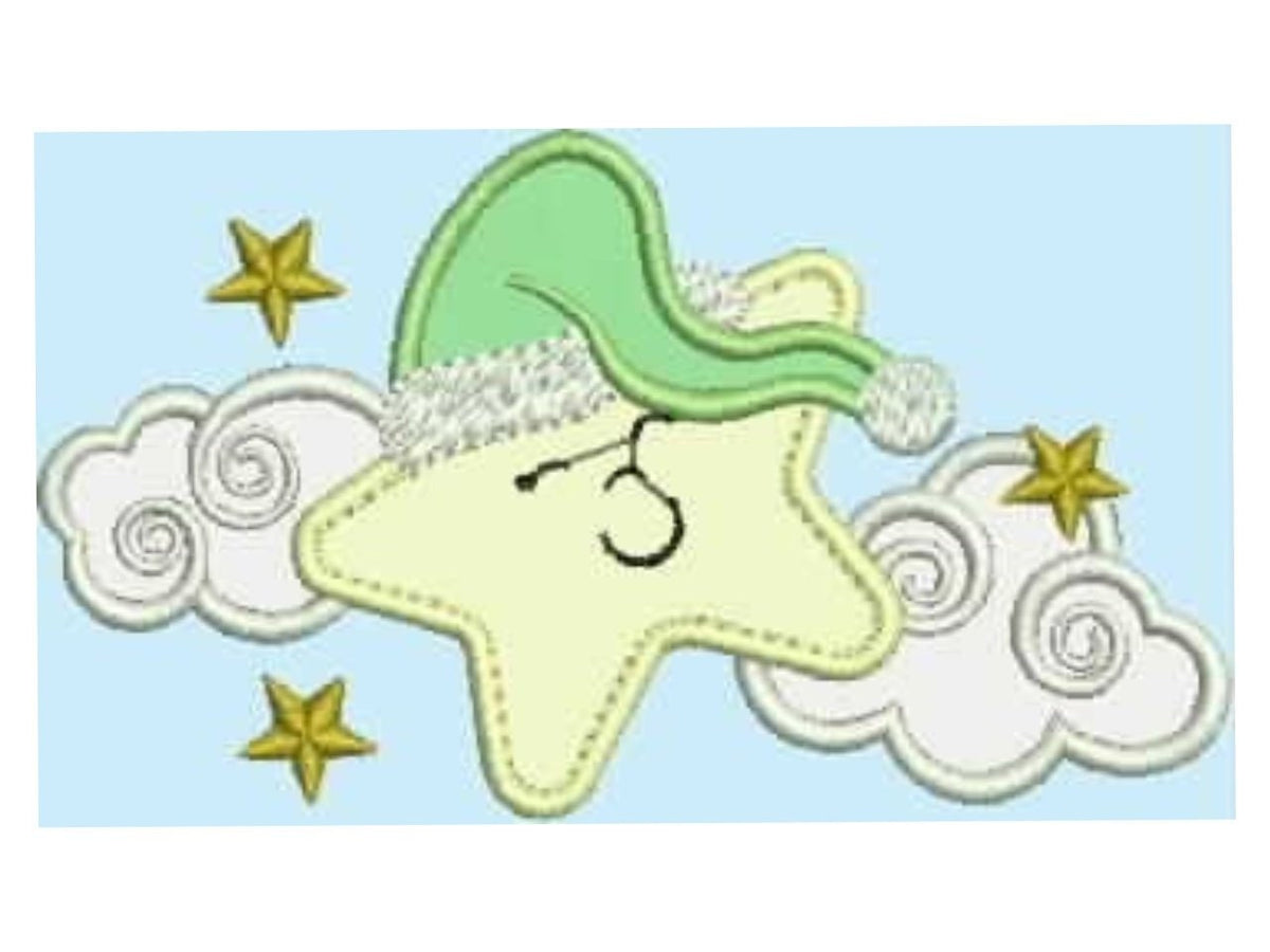 Star with cloud embroidery designs - Sleeping Star embroidery design machine embroidery pattern - Star applique design - kid embroidery file