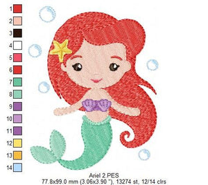 Ariel embroidery designs - Disney Princess embroidery design machine embroidery patterns - mermaid design - filled design instant download
