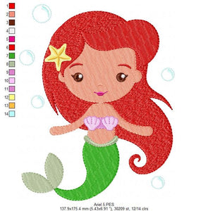 Ariel embroidery designs - Disney Princess embroidery design machine embroidery patterns - mermaid design - filled design instant download